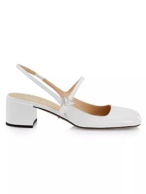 45MM Leather Block-Heel Slingback Pumps