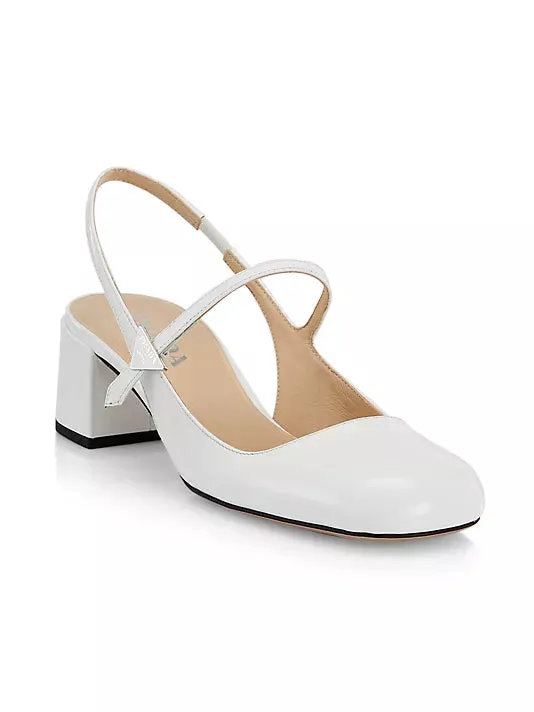 45MM Leather Block-Heel Slingback Pumps