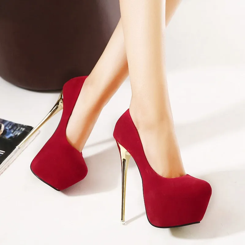 Aneikeh Sexy Pumps Women Fetish Shoes High Heel Stripper Flock Pumps 16 cm Zapatos Mujer