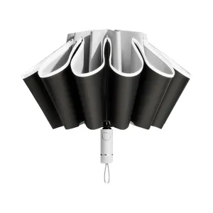 Automatic Folding Umbrella Inverted Umbrella Reverse Umbrella UV Protection Sun Umbrella with Safe Reflective Stripe Grey
