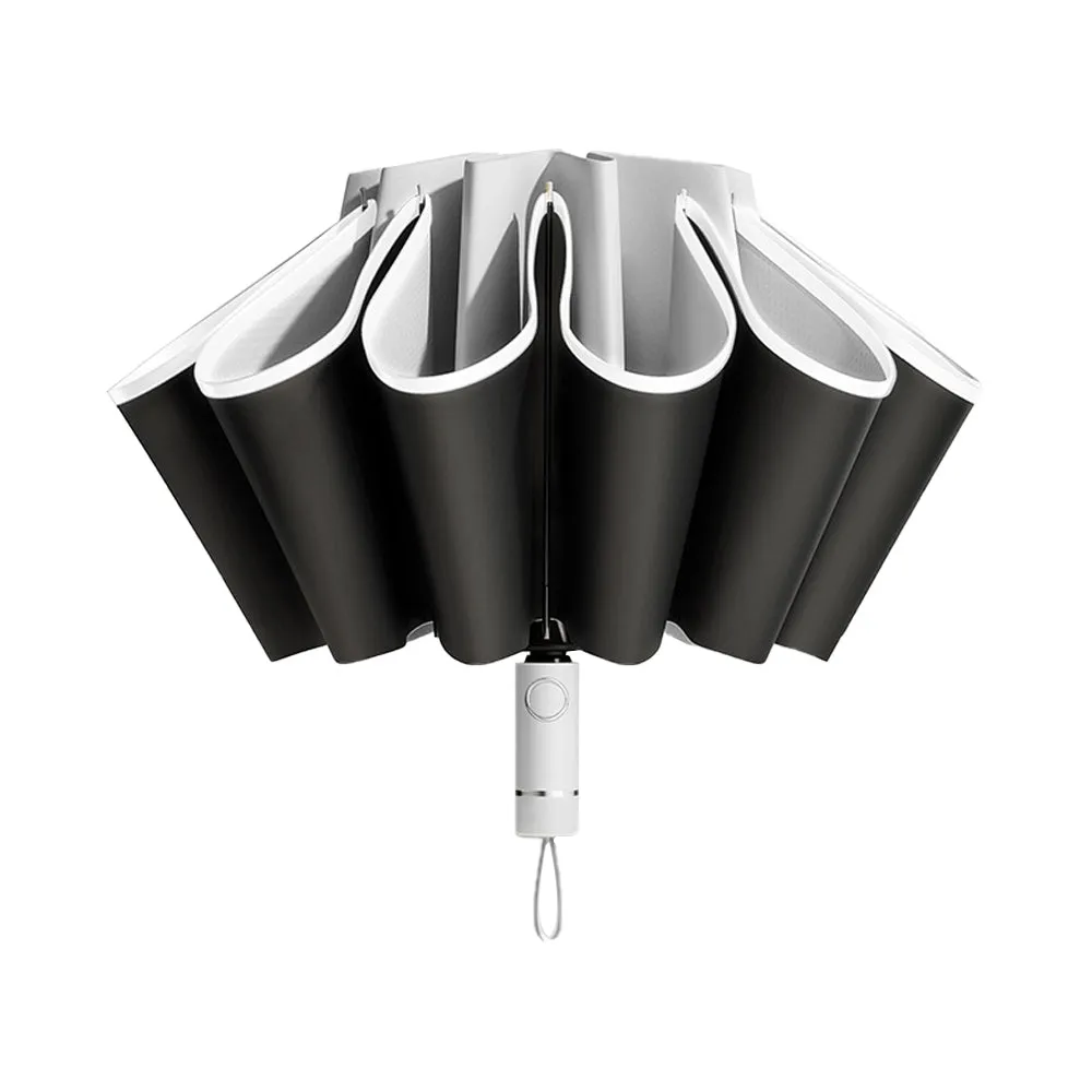 Automatic Folding Umbrella Inverted Umbrella Reverse Umbrella UV Protection Sun Umbrella with Safe Reflective Stripe Grey