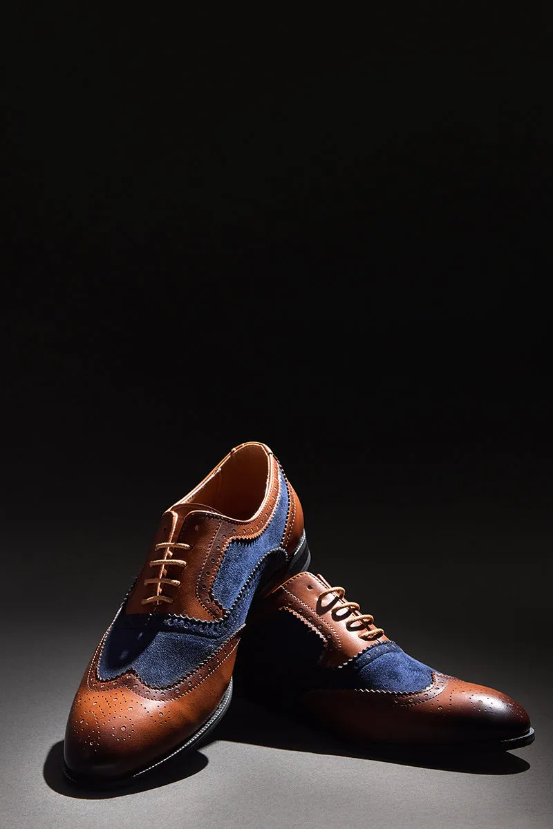 Brown Textured Oxford Shoes