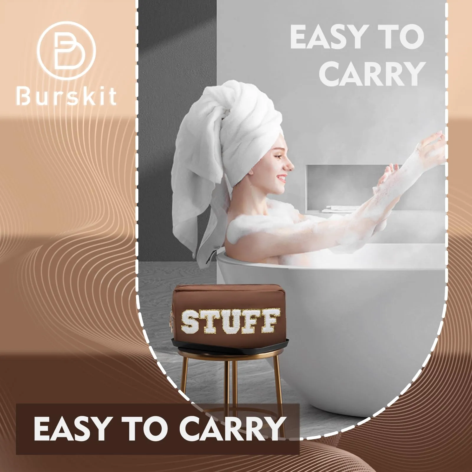 Burskit Preppy Makeup Bags Stoney Clover 4 Pcs Travel Organizer Patch Bag Large Varsity Chenille Letter Cosmetic Toiletry Preppy Stuff Cute Bags Portable Pouch Storage Purse Bag Set
