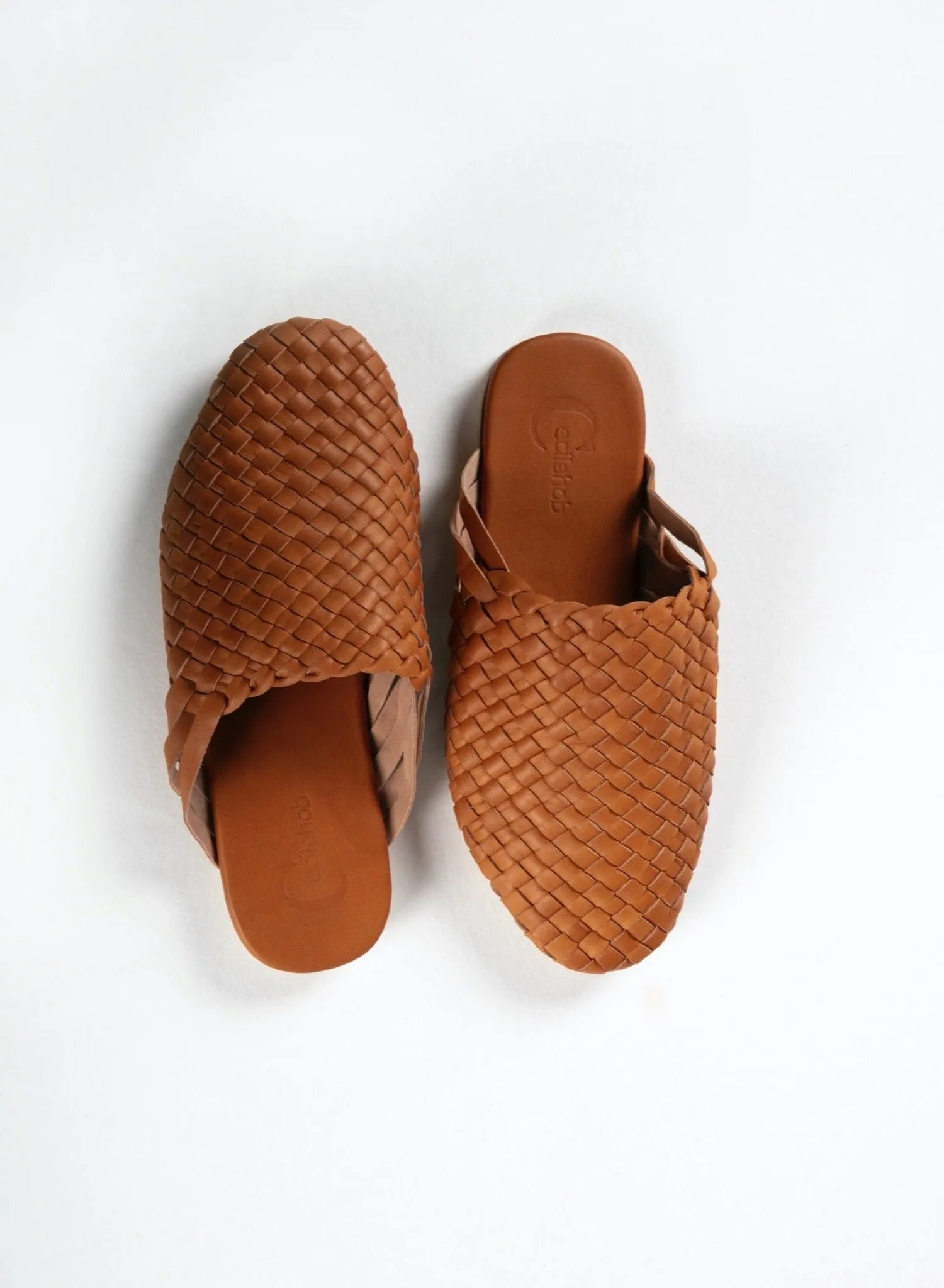 Camel Brown Handwoven Lambskin Slippers