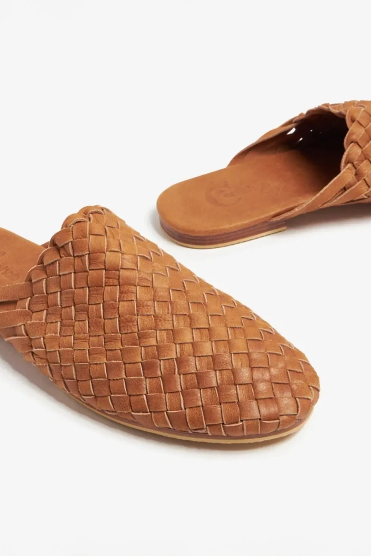 Camel Brown Handwoven Lambskin Slippers