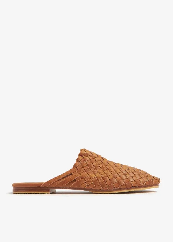 Camel Brown Handwoven Lambskin Slippers