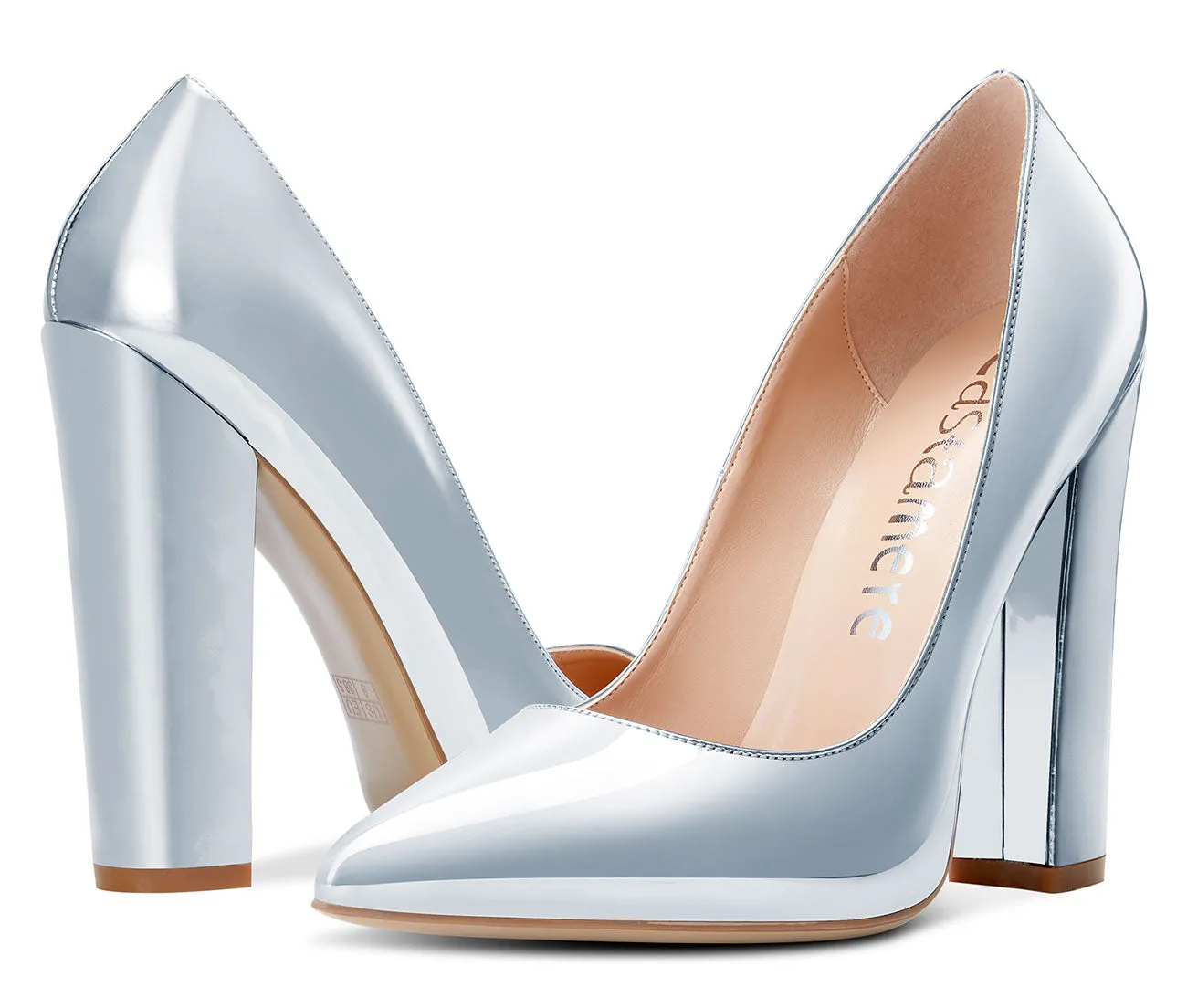 CASTAMERE Womens Sky High Block Heels Pumps Pointed Toe Slip-on 4.7 Inch Heels Classic Shoes