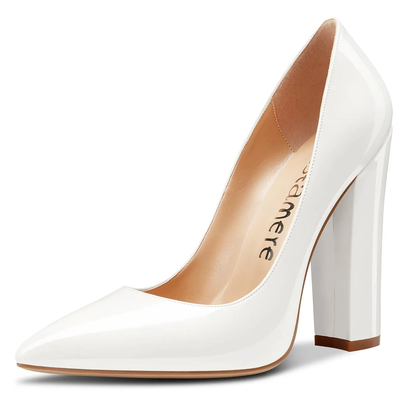 CASTAMERE Womens Sky High Block Heels Pumps Pointed Toe Slip-on 4.7 Inch Heels Classic Shoes