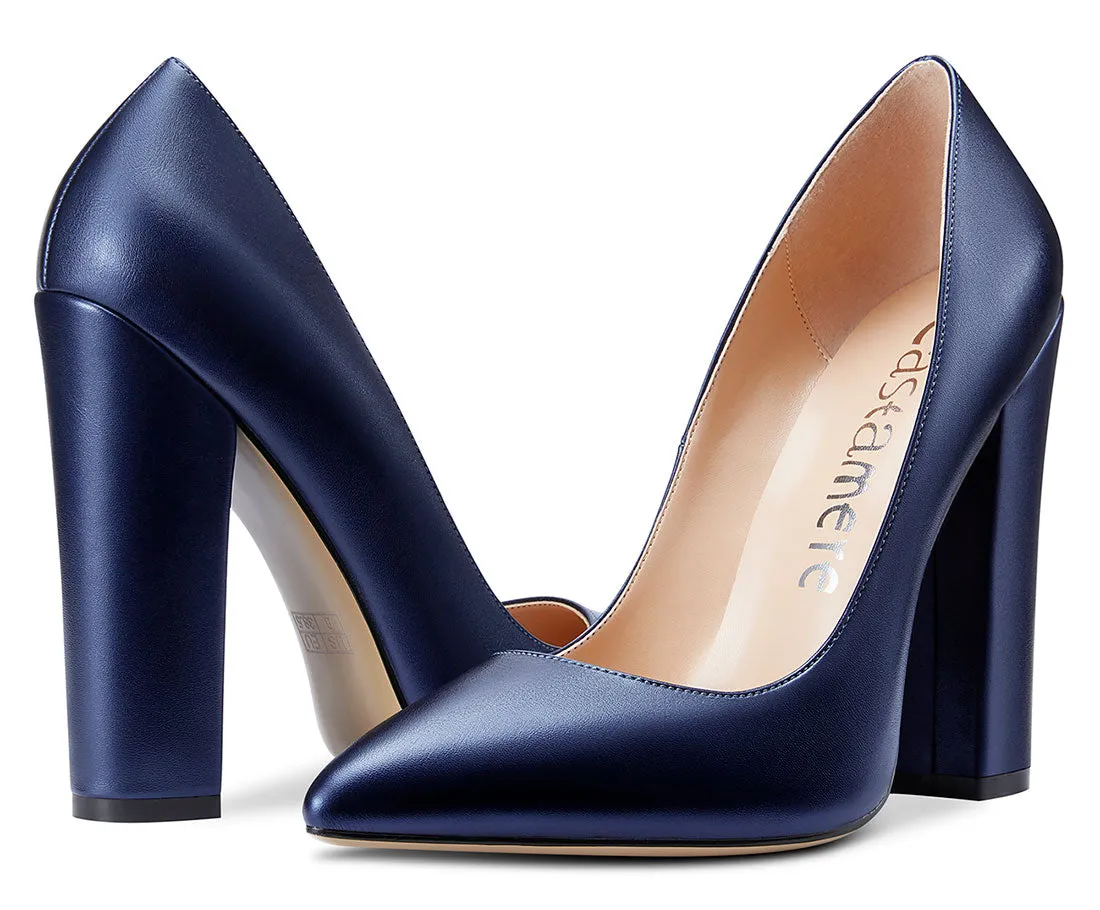 CASTAMERE Womens Sky High Block Heels Pumps Pointed Toe Slip-on 4.7 Inch Heels Classic Shoes