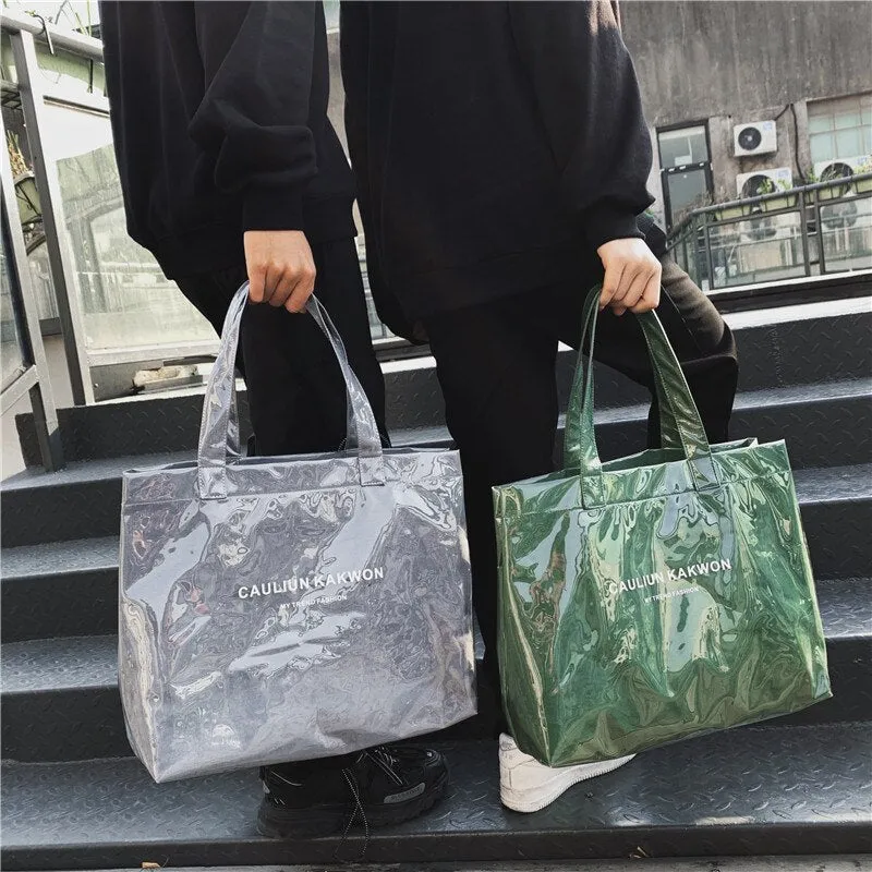Christmas Gift Large-capacity Transparent Jelly Bag 2021 New Trendy PVC Beach Tote Bag Travel Portable Shoulder Bag Women Handbags Casual Tote