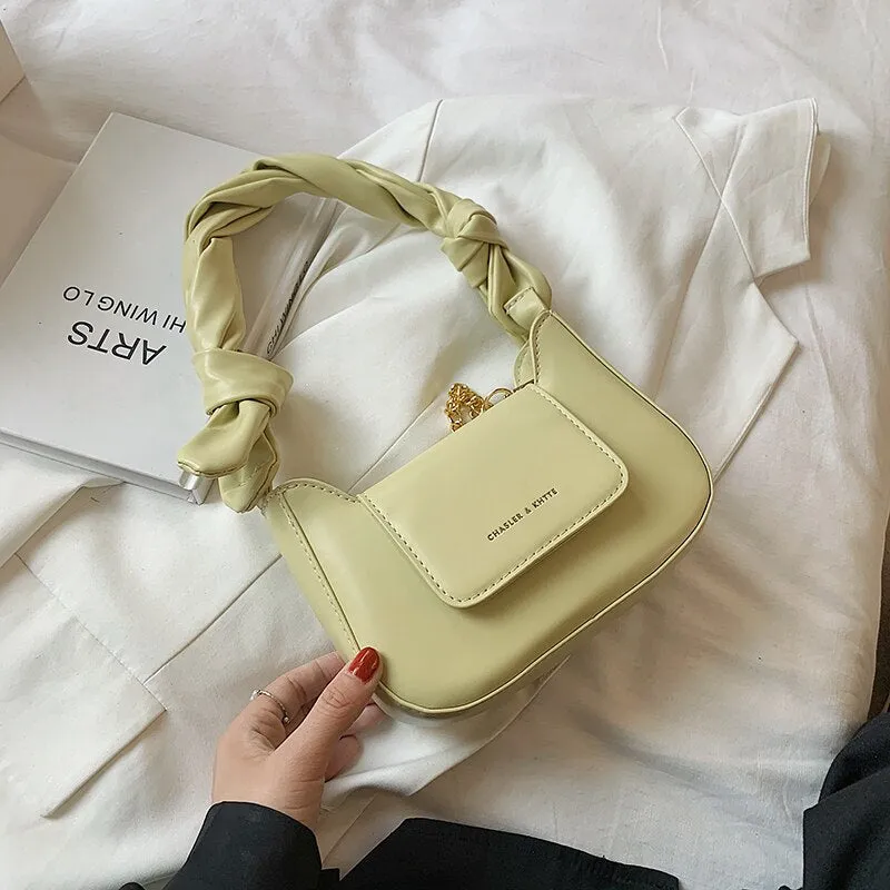 Christmas Gift Small Fashion Short Handles PU Leather Underarm Crossbody Bag for Women 2021 Luxury Trendy Chain Baguette Shoulder Handbags