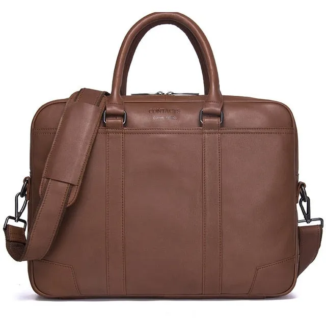 Contact'S Brand Briefcases Genuine Leather Men Messenger Bags New Fashion Male Shoulder Portfolio