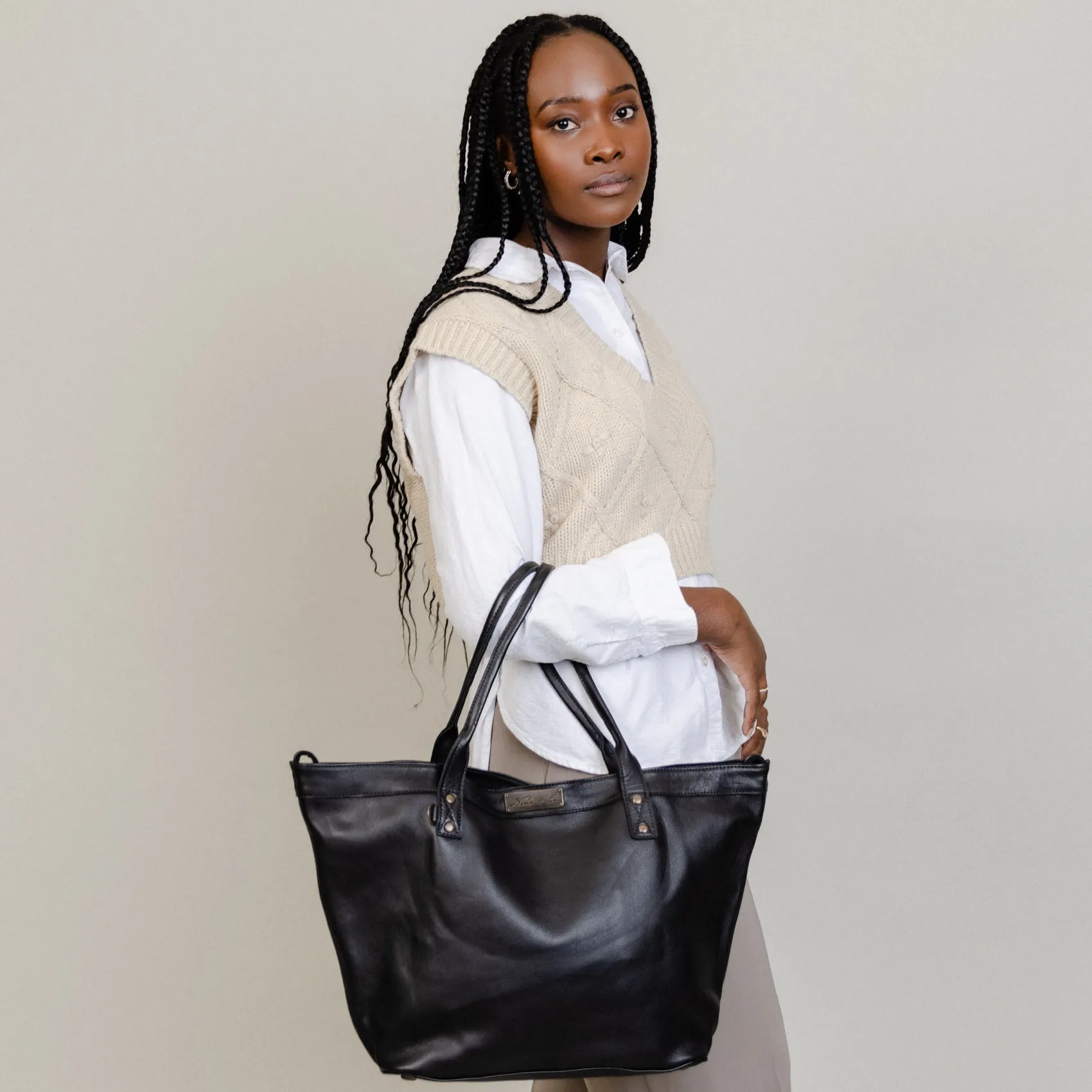 CONVERTIBLE TOTE - FULL LEATHER COLLECTION - BLACK