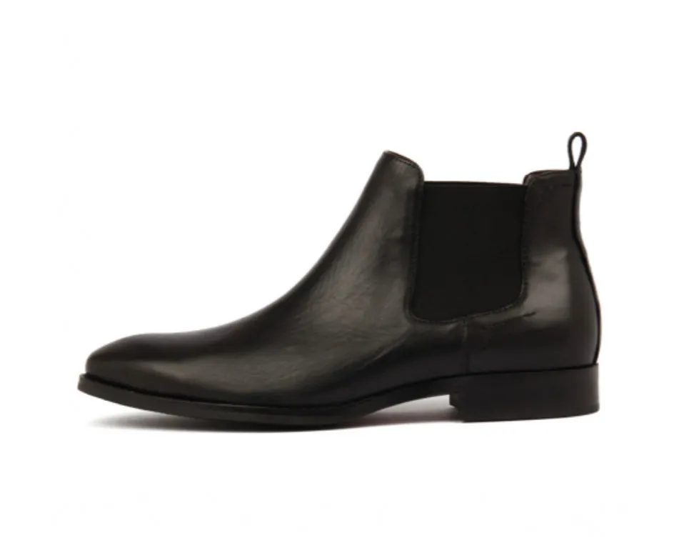Croft Ethan Black Leather Elastic Sided Chelsea Ankle Boot
