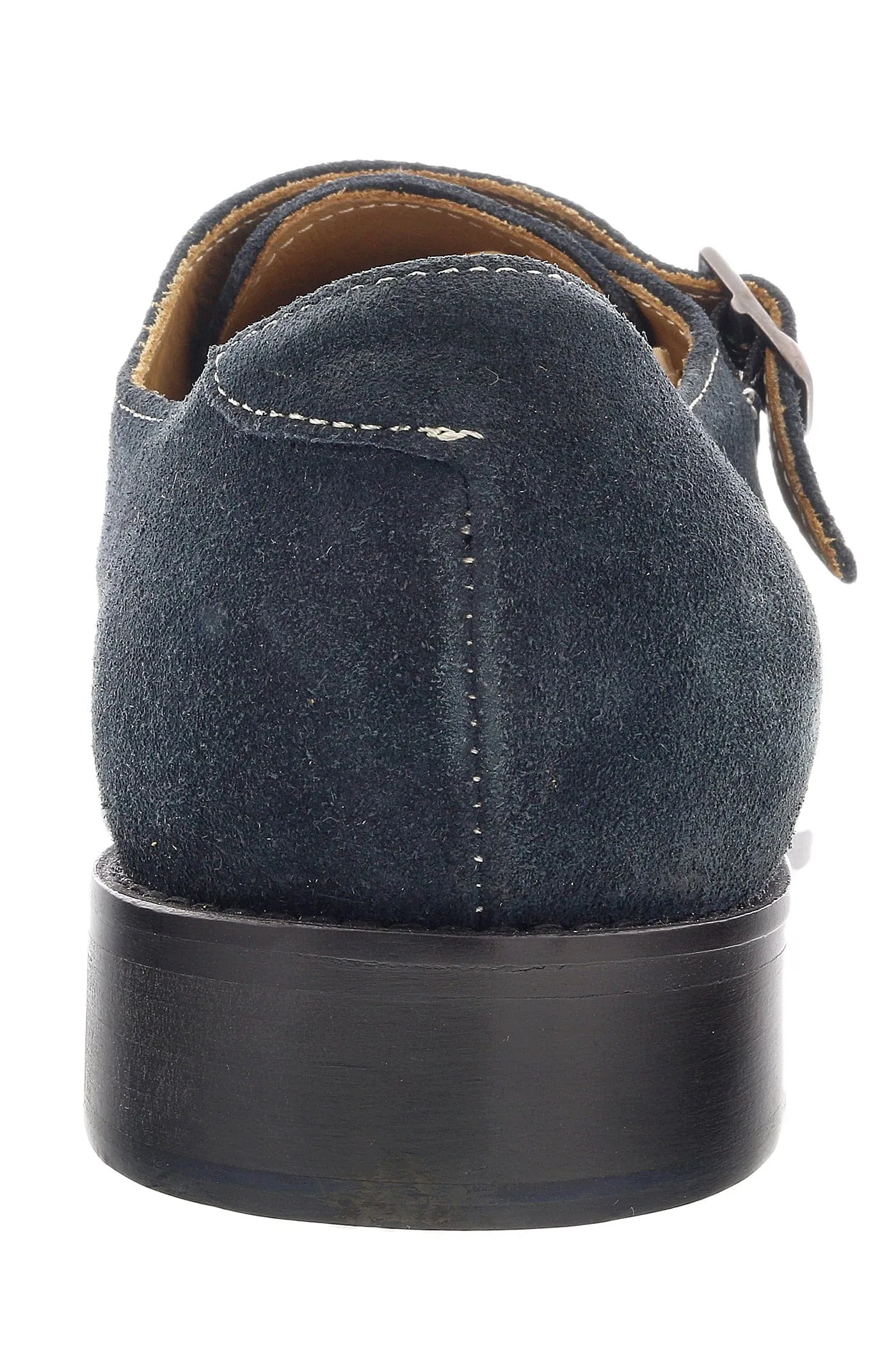 DANIELA FARGION Blue Leather Suede Double Monk Distressed Strap Shoes-