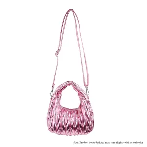 H-MIU QUILTED POUCH DESIGN W/CROSSBODY STRAP - METALLIC PINK