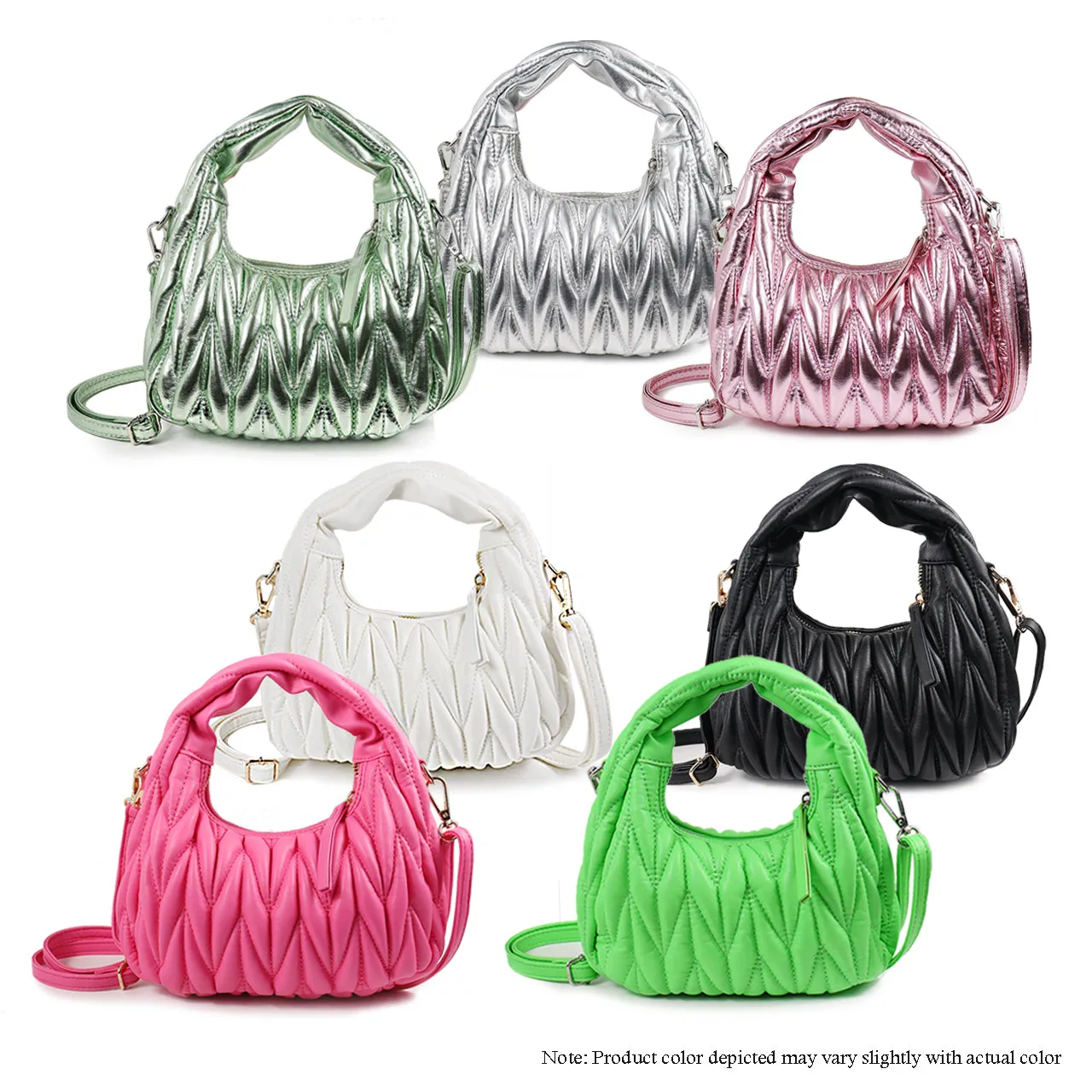 H-MIU QUILTED POUCH DESIGN W/CROSSBODY STRAP - METALLIC PINK