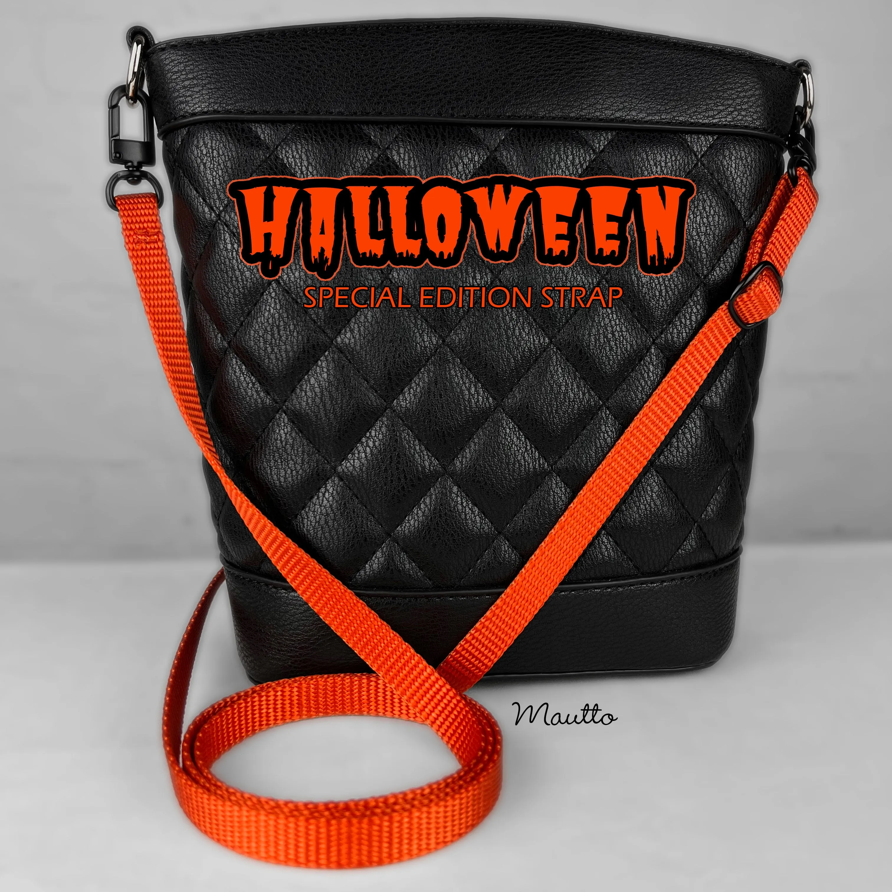 Halloween Strap, Adjustable Shoulder to Crossbody Length - Orange Nylon with Black Hardware - for Purses, Bags, Carrying Candy
