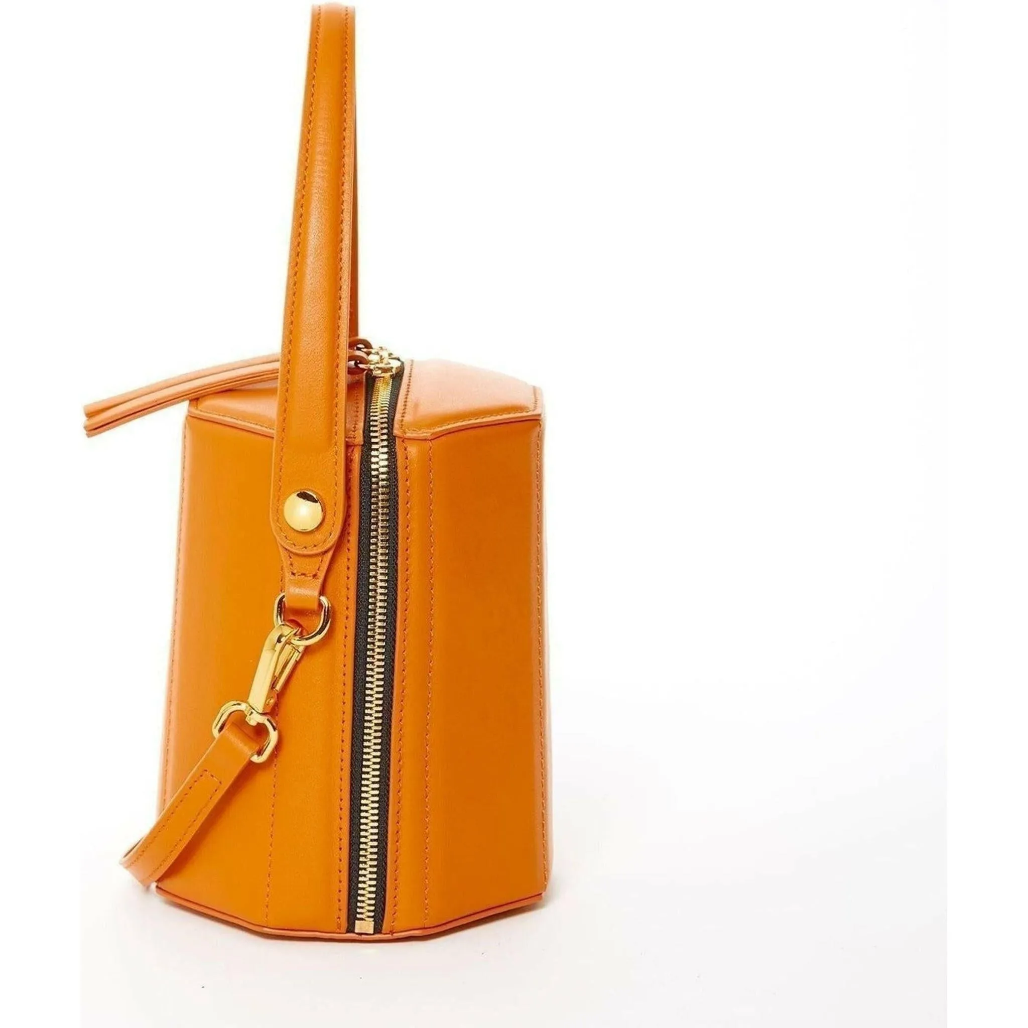 Harper Leather Bucket Bag in Orange