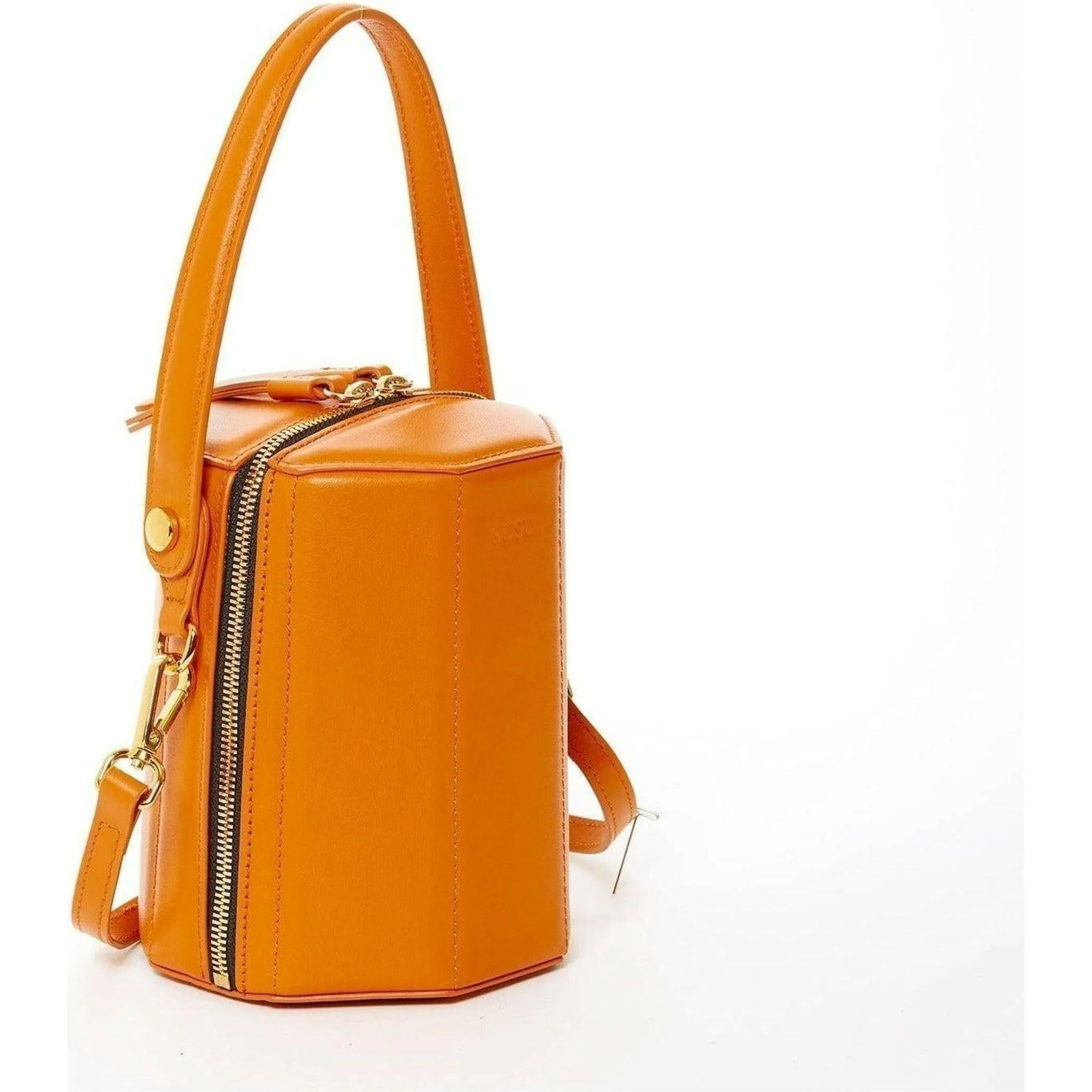 Harper Leather Bucket Bag in Orange