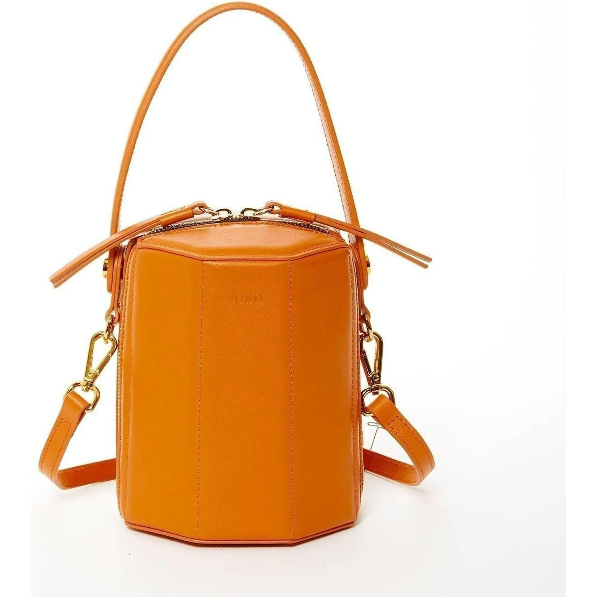 Harper Leather Bucket Bag in Orange
