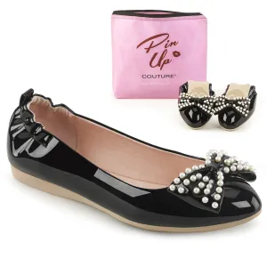 IVY-09 Pin Up Couture Flats Black Patent Sexy Single Soles (Retro Heels)