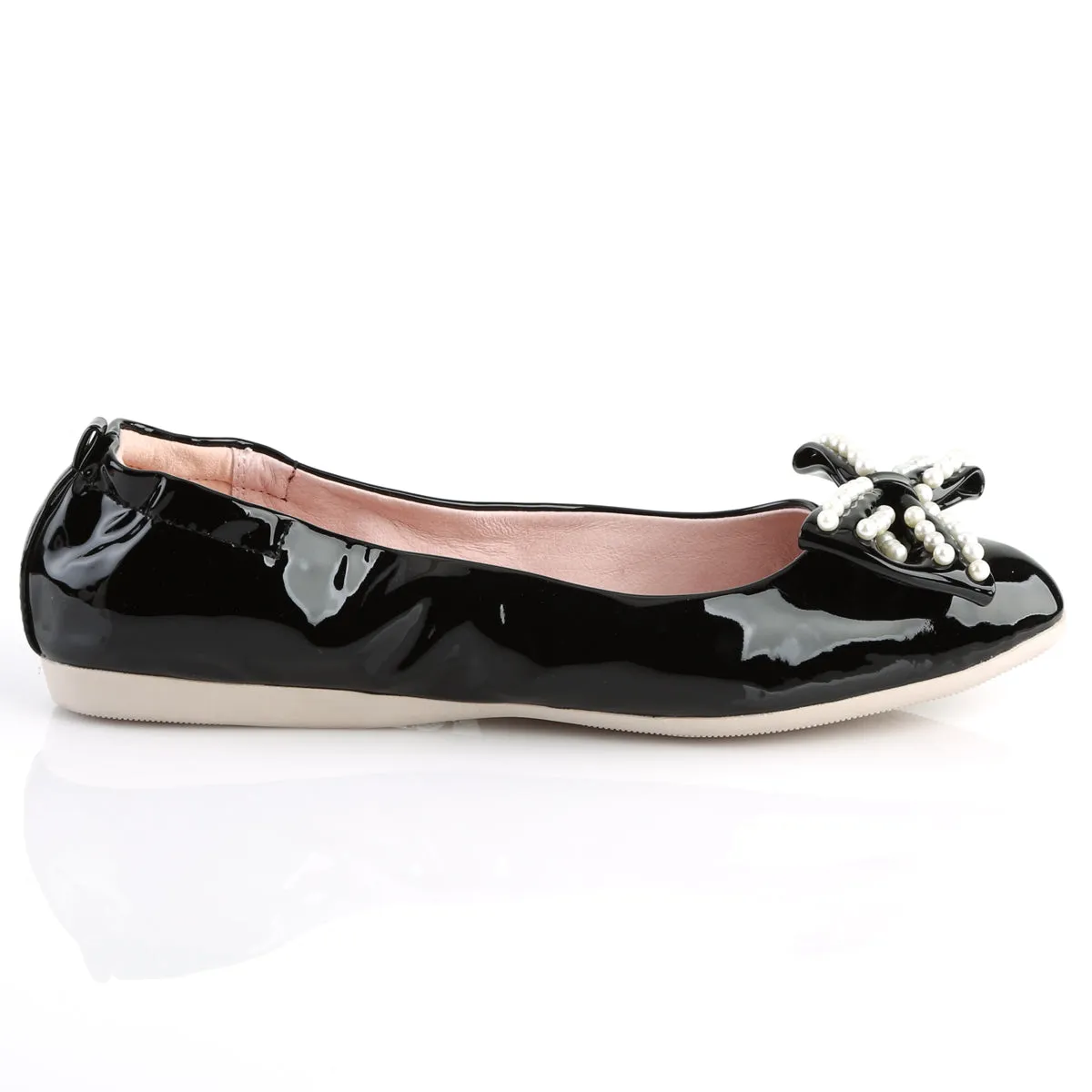 IVY-09 Pin Up Couture Flats Black Patent Sexy Single Soles (Retro Heels)