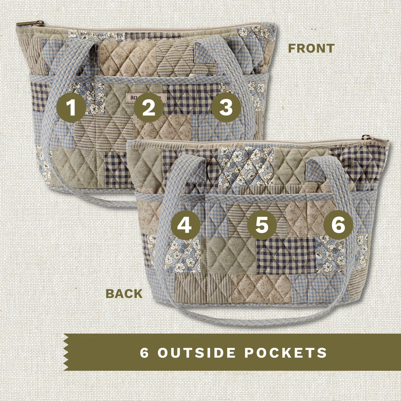 Khaki Patchwork Small Tote