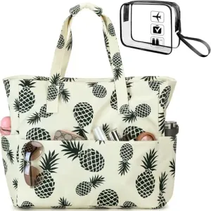 Large Beach Bag with Zip Women's Waterproof Shoulder Bag Tote Bag Shopper Sandproof with Zip Pool Fitness Travel Bag Family & Toiletry Bag, Contemporary