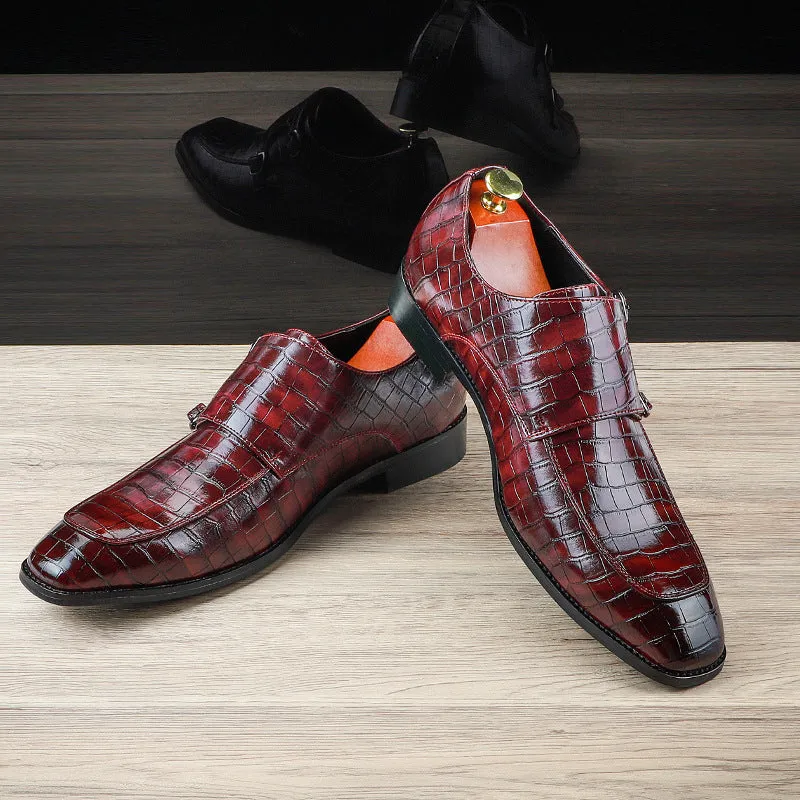 Leather Shoes Men's Business Pointed Leather Shoes Crocodile Pattern Leather Shoes Men's Buckle Formal Men's Shoes