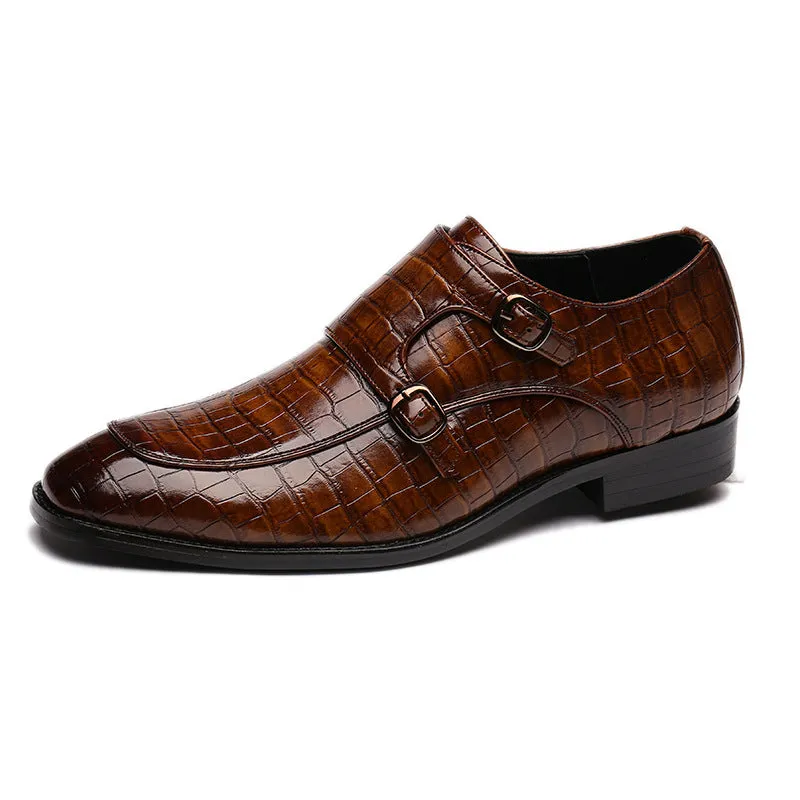 Leather Shoes Men's Business Pointed Leather Shoes Crocodile Pattern Leather Shoes Men's Buckle Formal Men's Shoes