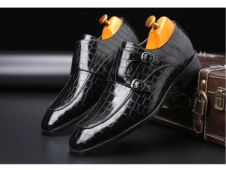 Leather Shoes Men's Business Pointed Leather Shoes Crocodile Pattern Leather Shoes Men's Buckle Formal Men's Shoes