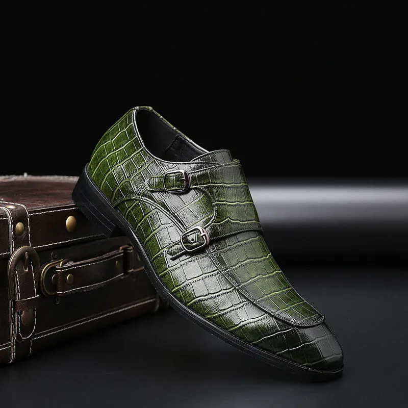 Leather Shoes Men's Business Pointed Leather Shoes Crocodile Pattern Leather Shoes Men's Buckle Formal Men's Shoes