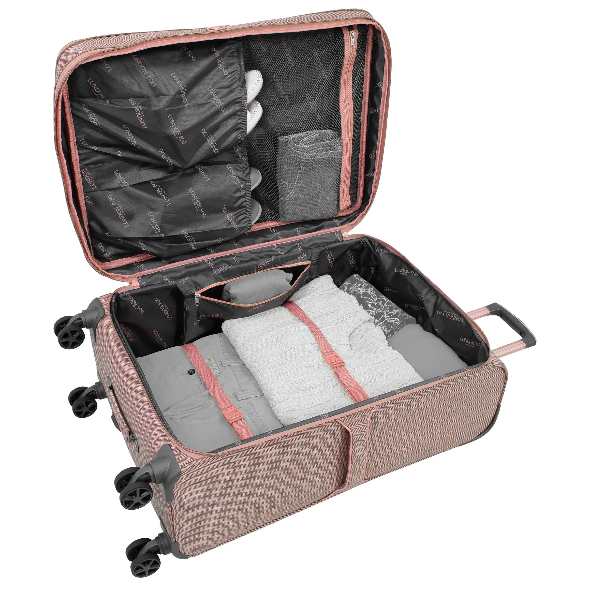 London Fog Newcastle 4 Piece Set, Rose Charcoal Herringbone