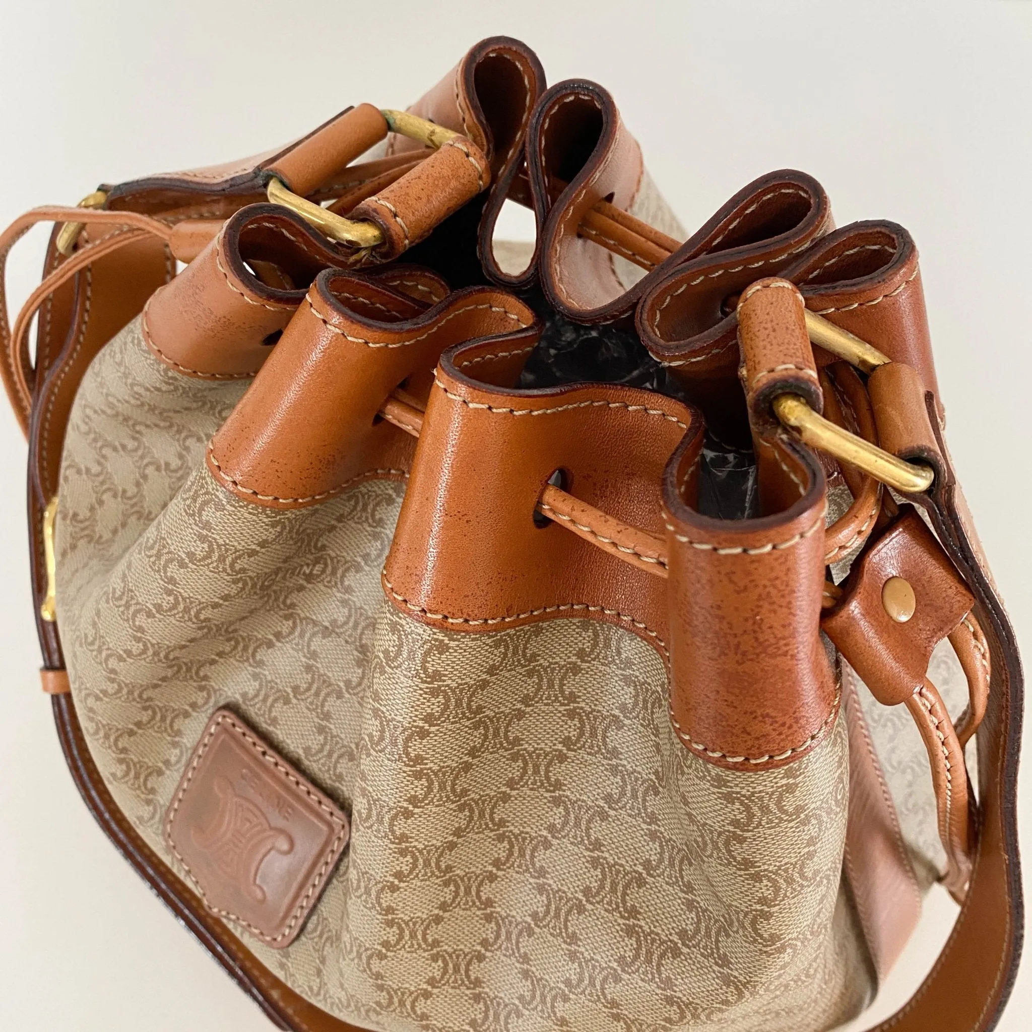 Macadam Triomphe Canvas Shoulder Bucket Bag