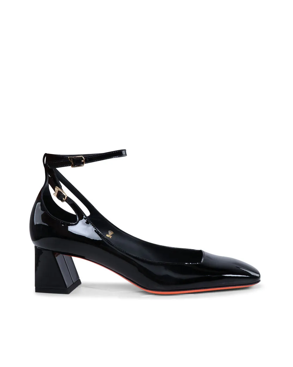 Marta Patent Ankle-Strap Pump in Black