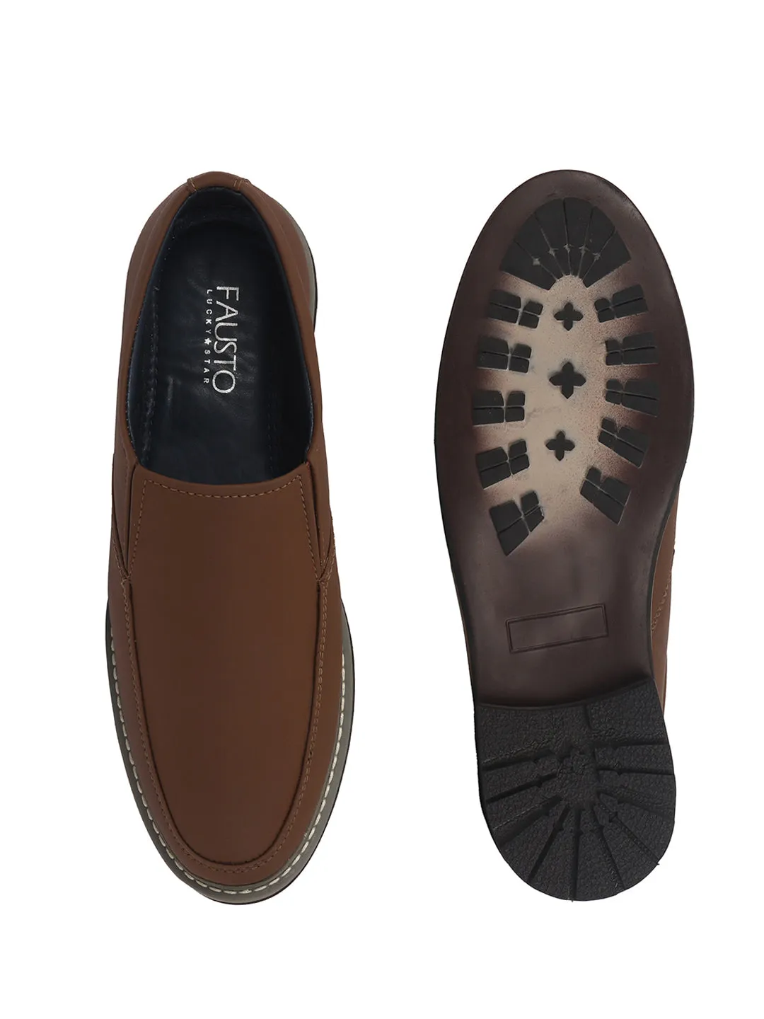 Men Brown Formal Office Comfort Broad Feet TPR Welted Sole Slip On Shoes