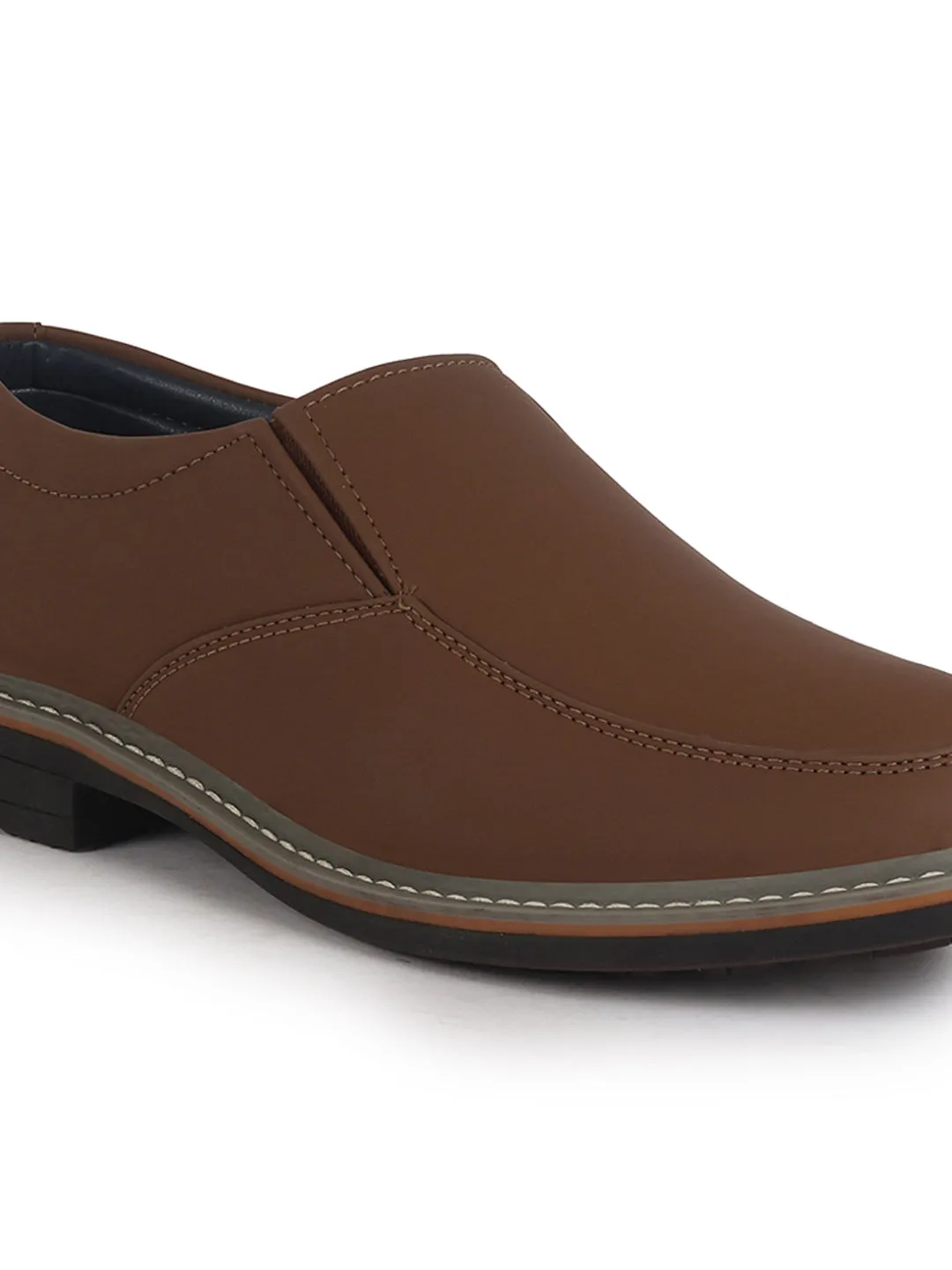 Men Brown Formal Office Comfort Broad Feet TPR Welted Sole Slip On Shoes