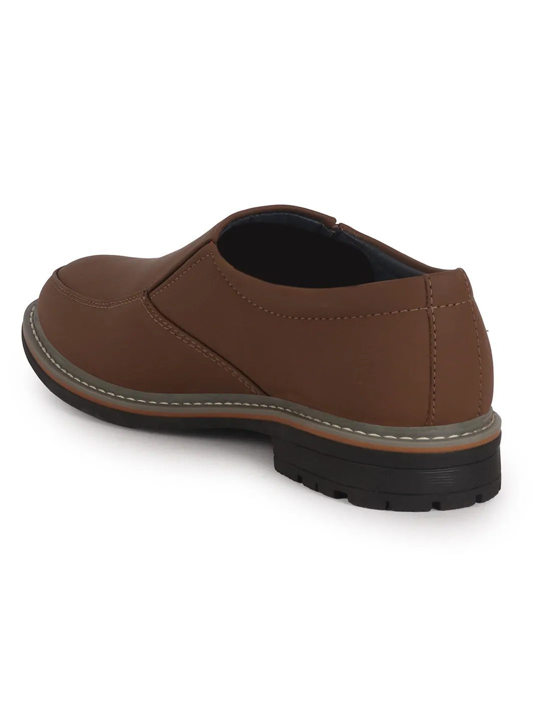 Men Brown Formal Office Comfort Broad Feet TPR Welted Sole Slip On Shoes