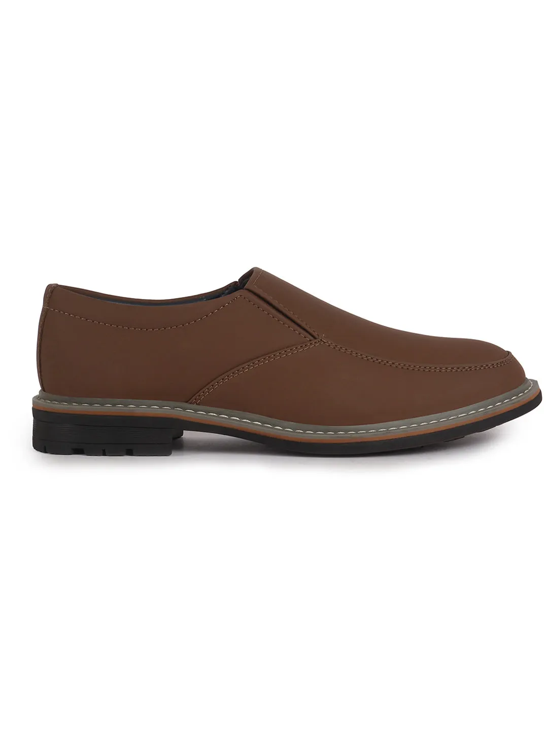 Men Brown Formal Office Comfort Broad Feet TPR Welted Sole Slip On Shoes