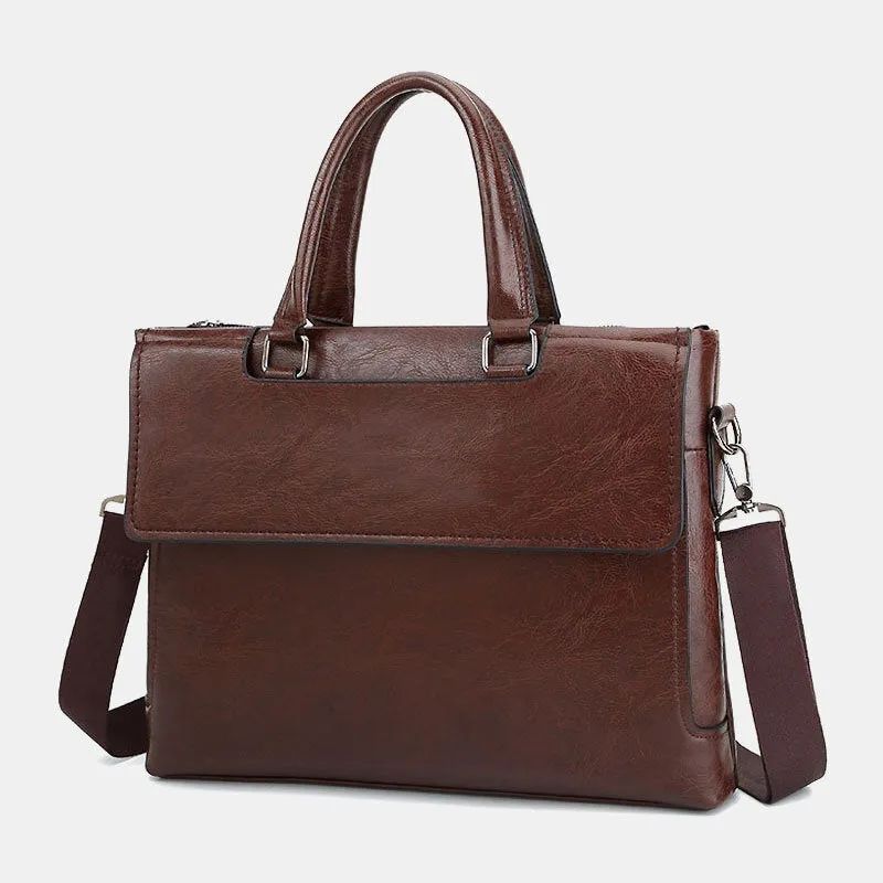 Men Genuine Leather Flap-Over Waterproof Anti-theft Briefcase Handbag Teacher Bag Vintage 14 Inch Laptop Crossbody Shoulder Bags