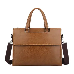 Men Genuine Leather Flap-Over Waterproof Anti-theft Briefcase Handbag Teacher Bag Vintage 14 Inch Laptop Crossbody Shoulder Bags