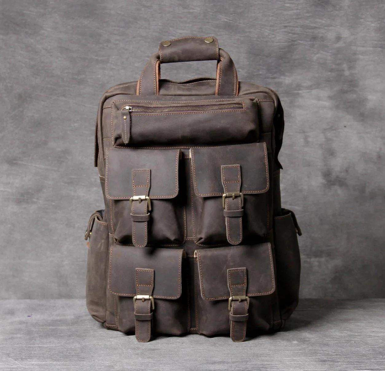 Mens Leather Backpack Laptop with Front Pockets