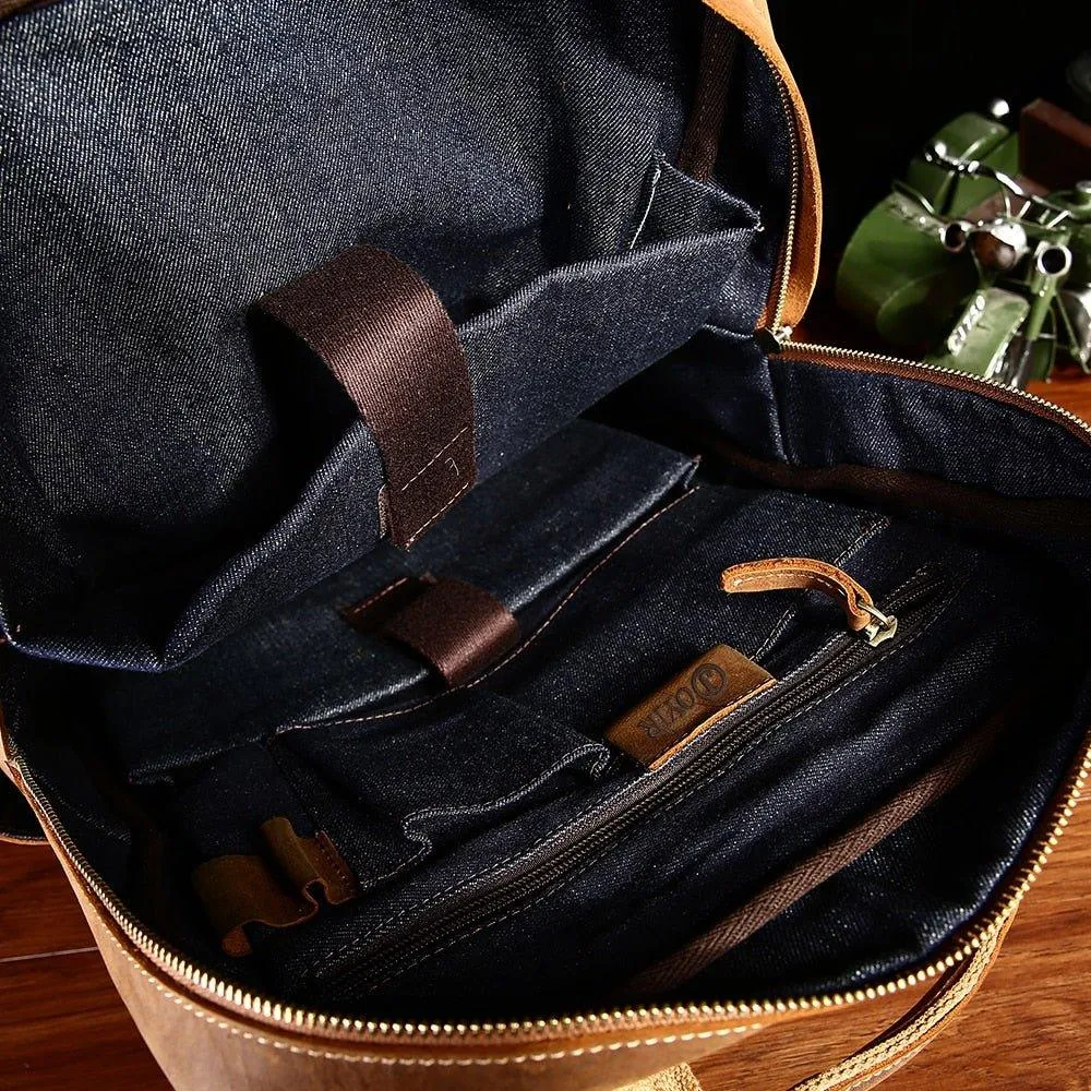 Mens Leather Backpack Laptop with Front Pockets