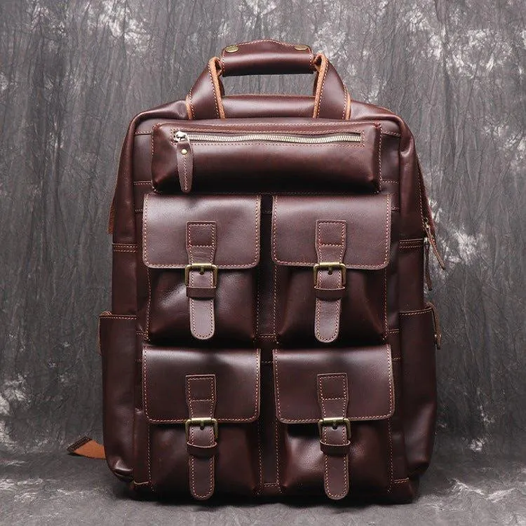 Mens Leather Backpack Laptop with Front Pockets