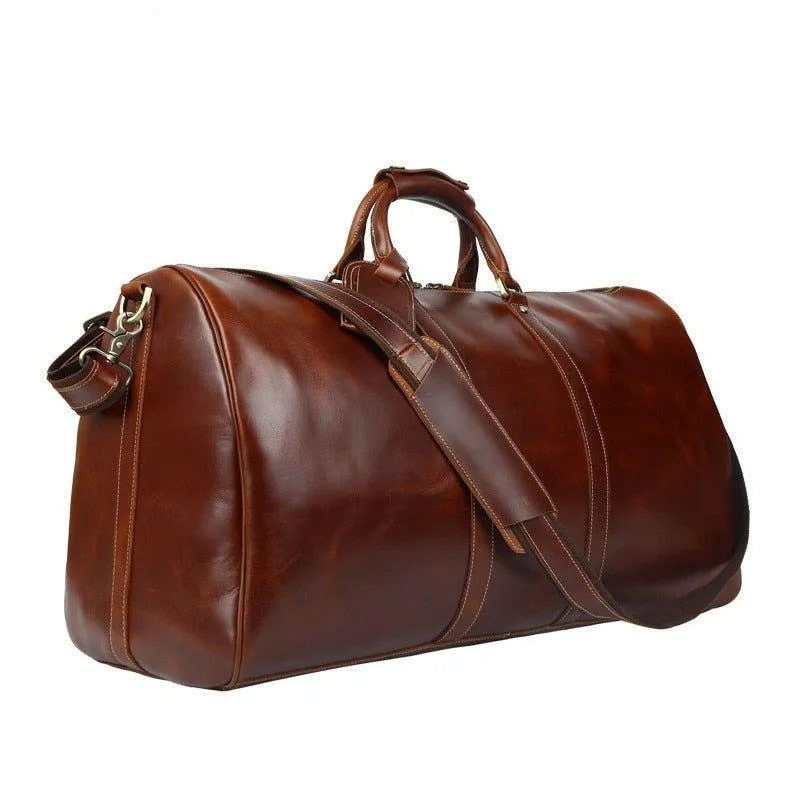 Mens Leather Duffle Weekender Bag Vintage