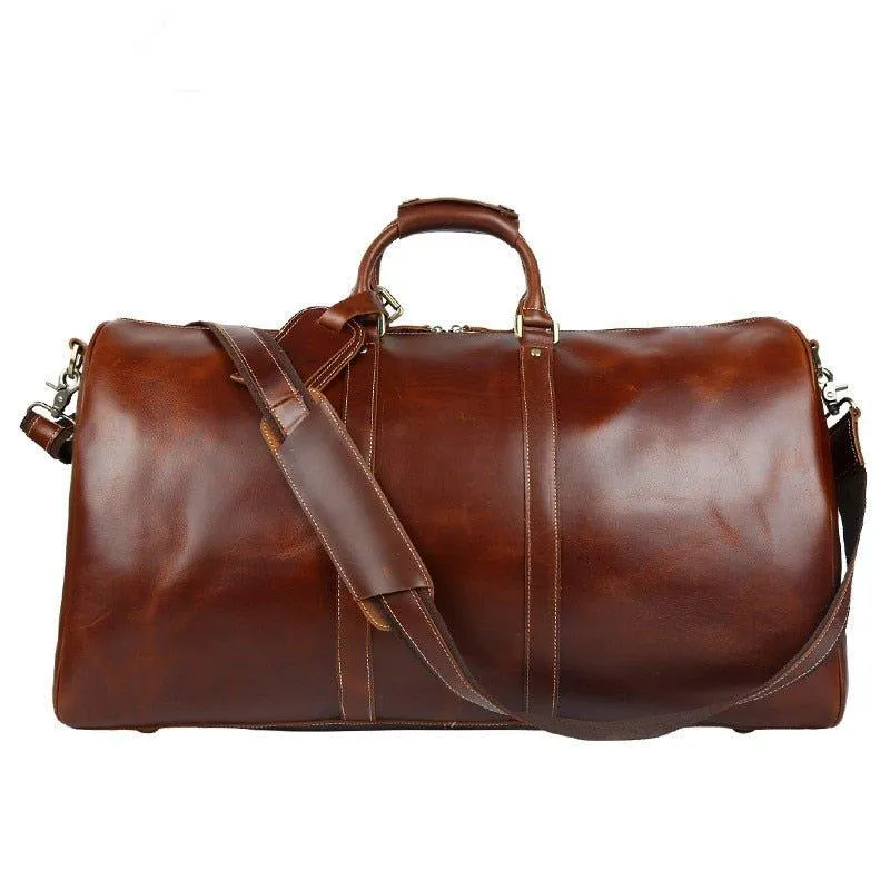 Mens Leather Duffle Weekender Bag Vintage