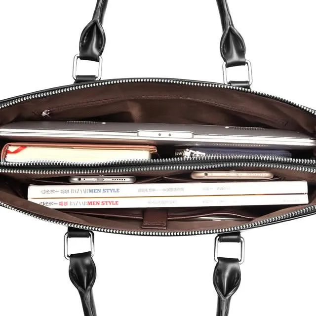Men’s PU Leather Business Messenger Bag – 15” Laptop Briefcase with Double Zipper