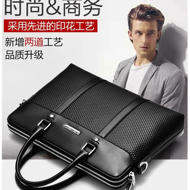 Men’s PU Leather Business Messenger Bag – 15” Laptop Briefcase with Double Zipper
