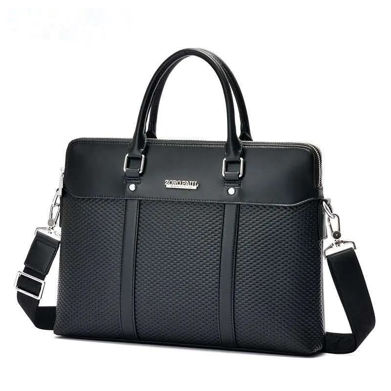 Men’s PU Leather Business Messenger Bag – 15” Laptop Briefcase with Double Zipper